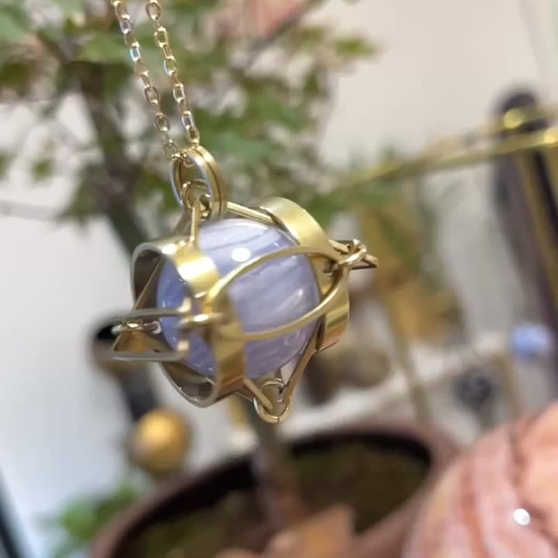 几何韵律 蓝纹玛瑙 项链 黄铜 水晶球颈链 水晶颈链 情人节礼物 - 项链 - 其他金属 蓝色