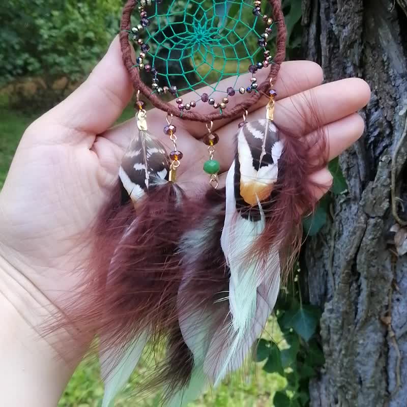 Dream catcher car rear view mirror size, Dreamcatcher for jeep, Brown mint - 墙贴/壁贴 - 绣线 蓝色