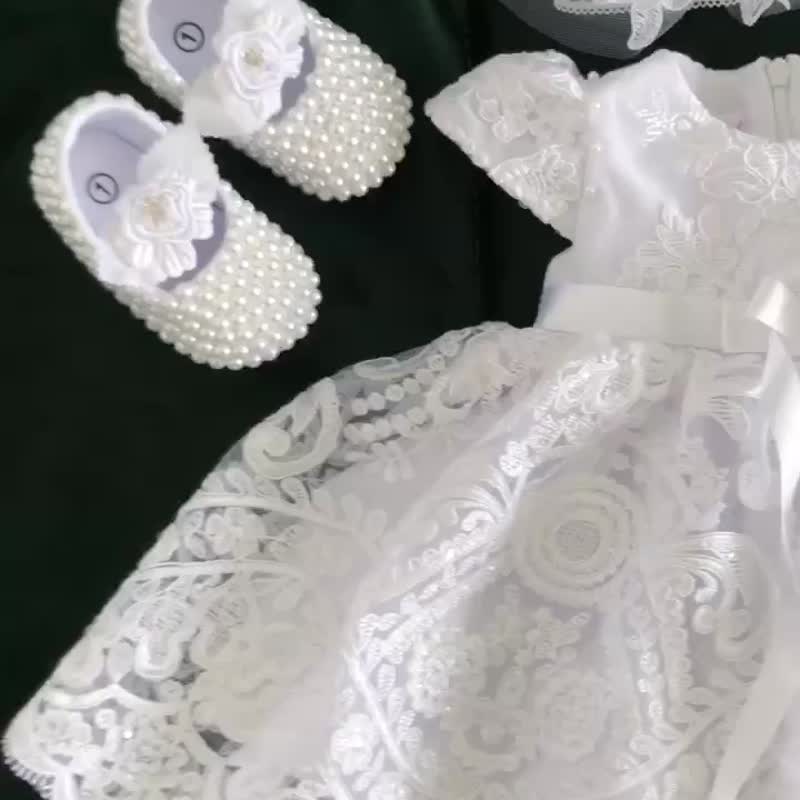 White dress with sparkles, shoes with pearls, headband and panties for baby gir. - 童装礼服/连衣裙 - 其他材质 白色