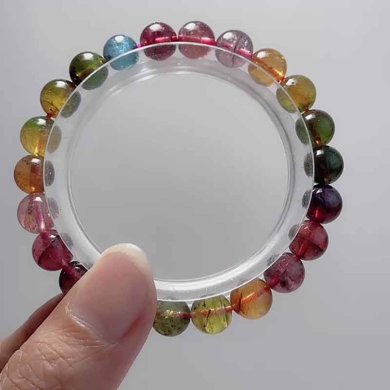 天然矿石 浓色老矿彩碧玺 8.5mm 蓝碧 紫碧 黄绿西瓜 西柚粉 - 手链/手环 - 宝石 多色