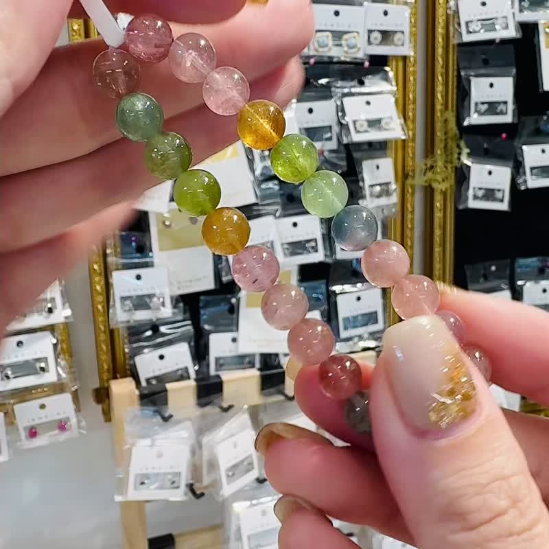 冰透甜甜冰淇淋色系碧玺水晶手珠7.5mm16.83g高磁场能量旺夫石 - 手链/手环 - 水晶 多色