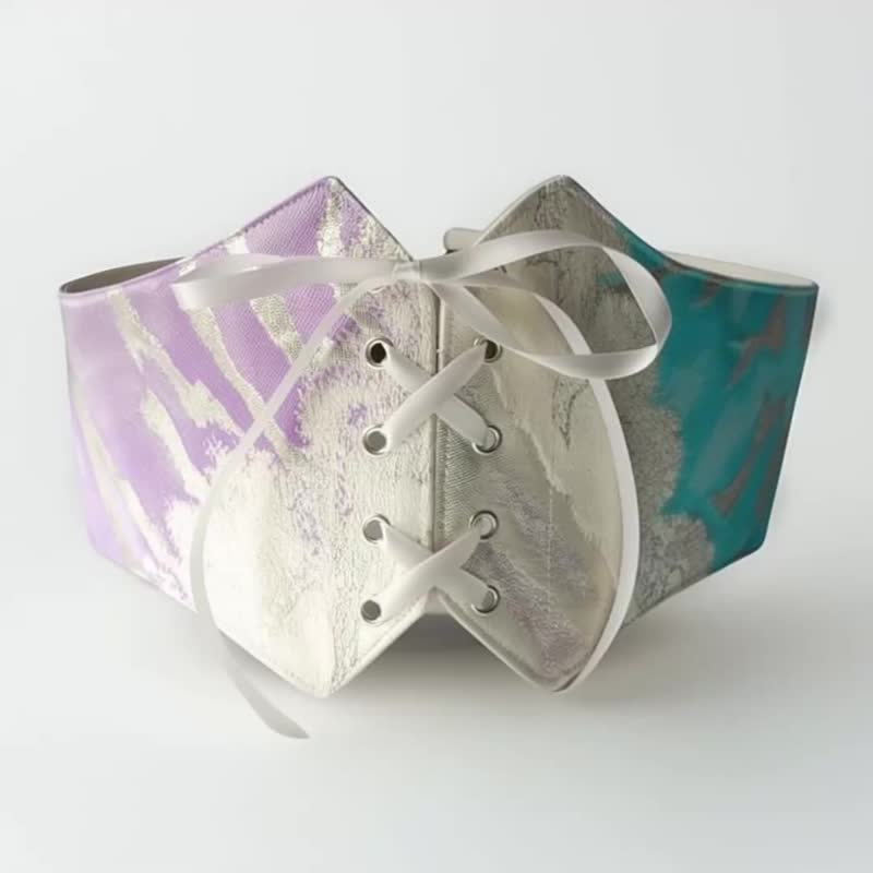 日本古董袋带改制束腰腰封, 丝绸和服带 Corset Belt 手工制作 SM - 皮带/腰带 - 丝．绢 白色