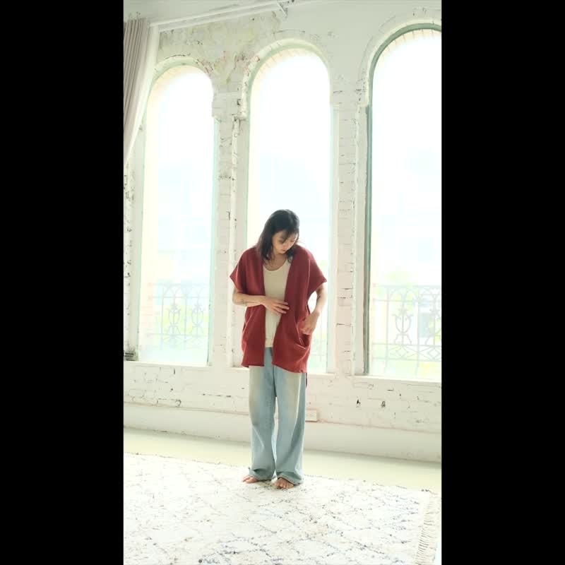 OMAKE 开襟片尾罩衫 / 三层纱 砖红 - 女装休闲/机能外套 - 棉．麻 红色