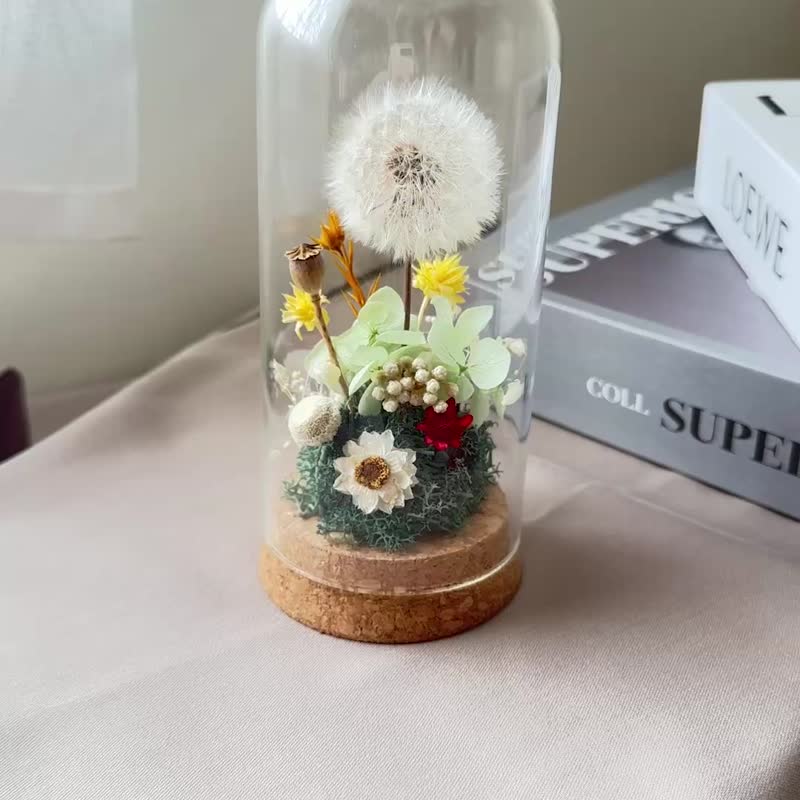 莳漫花间－风舞絮影 永生花 玻璃盅 交换礼物 蒲公英 送礼 - 干燥花/捧花 - 植物．花 白色