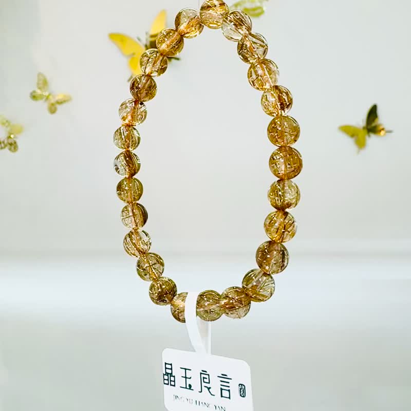 玻璃轻透料金闪闪铜发6.8-7.3mm13.02g辟邪挡煞逢凶化吉化解浊气 - 手链/手环 - 水晶 金色