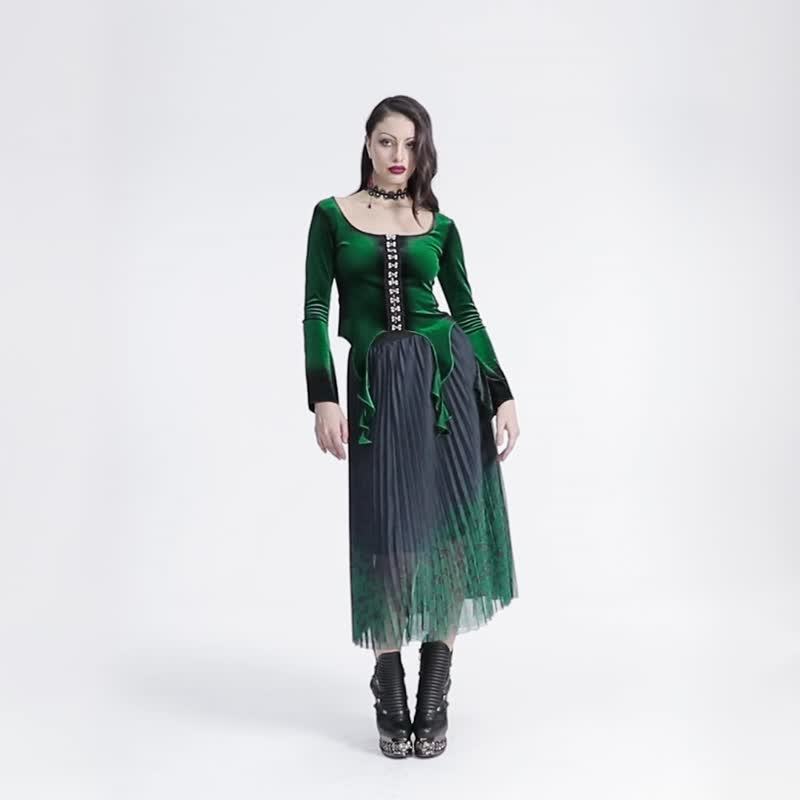 哥德物理灵媒渐变色丝绒上衣 - 红 / 绿 / 紫 / 蓝 / 黑 - 女装上衣 - 其他材质 蓝色