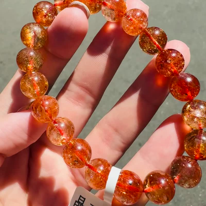 天然小精品透金橘闪金太阳太阳石10mm29.02g化太岁事业正面积极 - 手链/手环 - 水晶 红色
