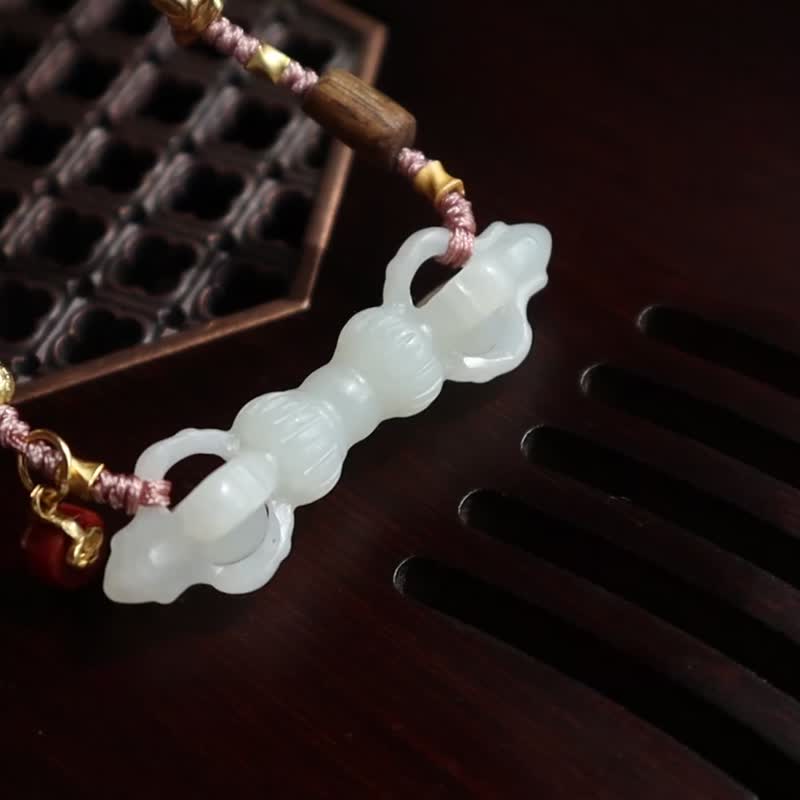 天然羊脂玉和田玉降魔杵金刚杵吊坠项链羊脂白玉吊坠辟邪保平安 - 项链 - 玉石 