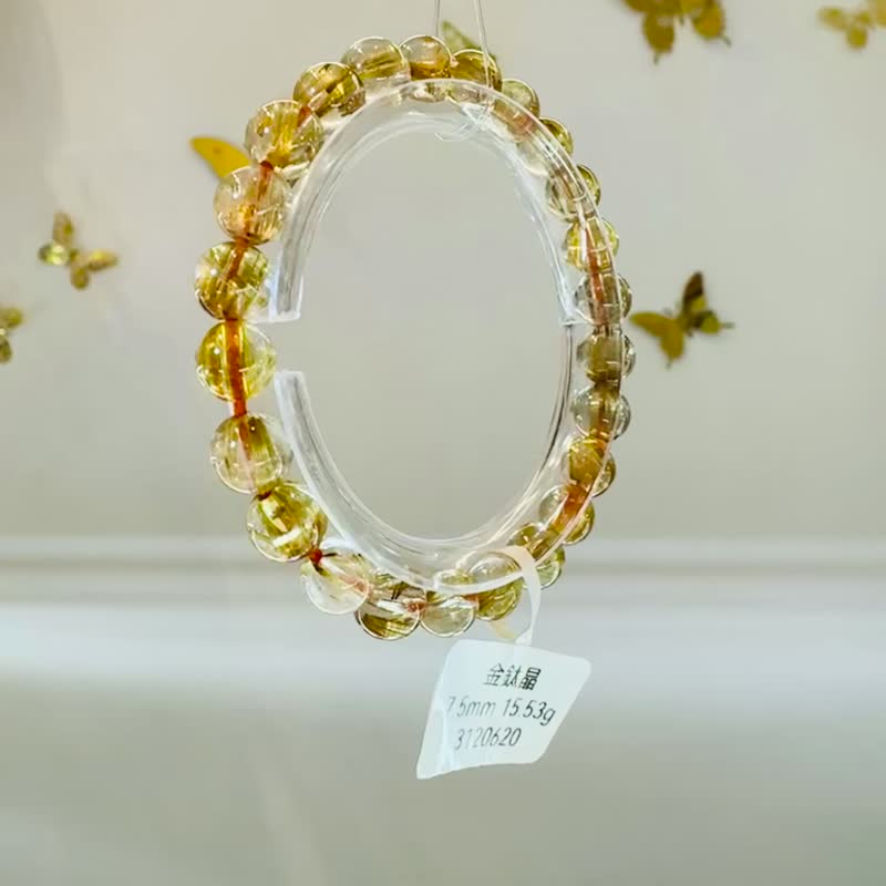 精品金光闪闪金钛晶7.5mm15.53g水晶招正财偏财旺事业挡煞避邪 - 手链/手环 - 水晶 金色