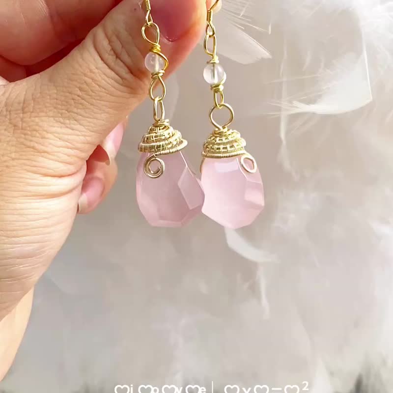 【高阶粉晶】天然水晶原石耳饰 / 原创设计 - 耳环/耳夹 - 水晶 粉红色