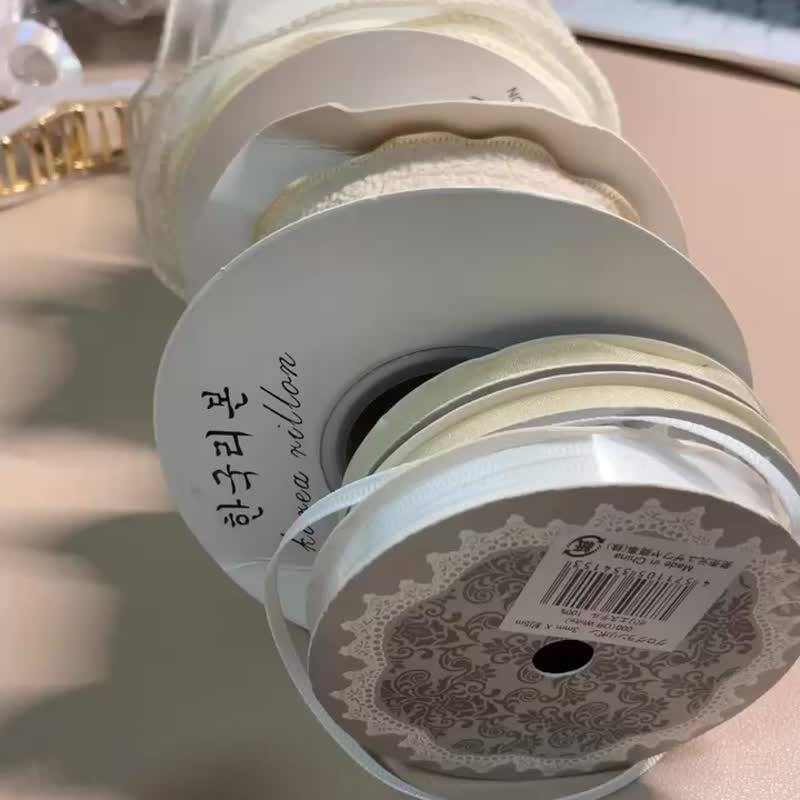 【无痕发圈】【哑光料】米白色 蝴蝶结 - 发饰 - 其他人造纤维 白色