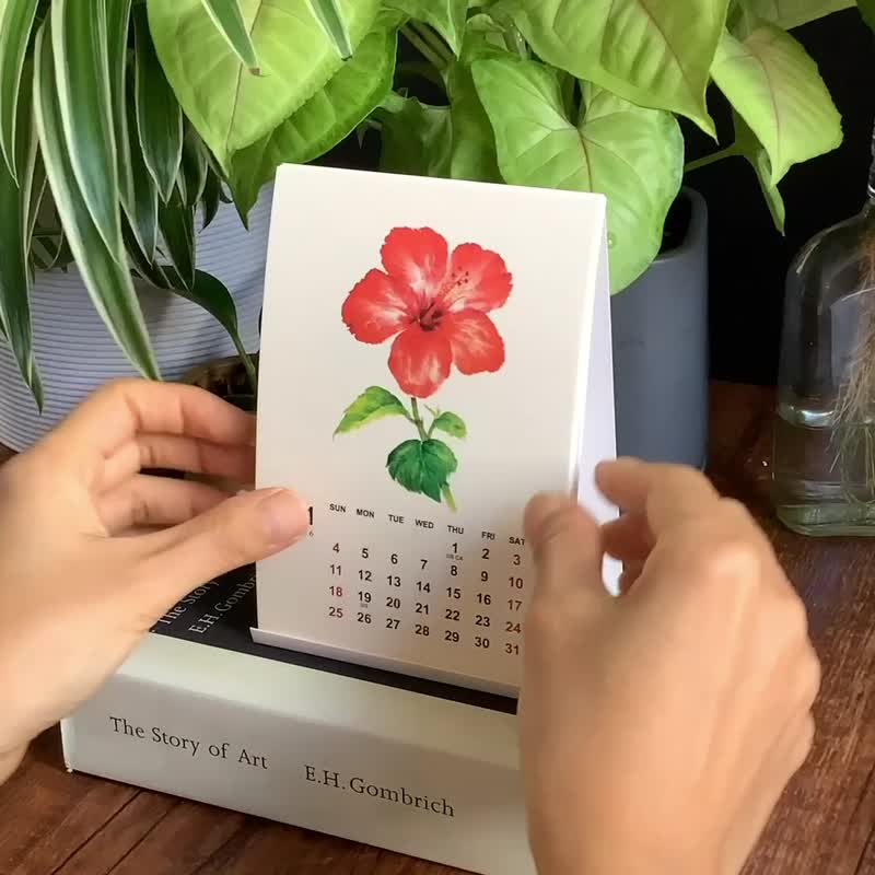 2026 2027香港台湾桌历24个月月历手绘草本花茶香草插画 圣诞礼物 - 年历/台历 - 纸 红色