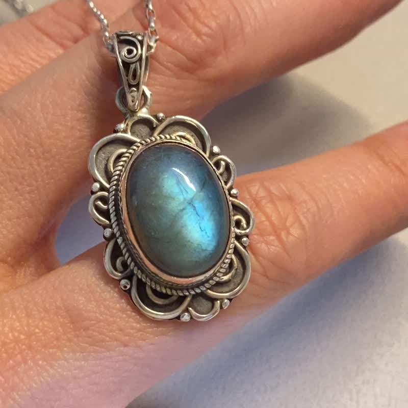 天然 拉长石 坠 吊坠 尼泊尔 手工制 925纯银 - 项链 - 半宝石 