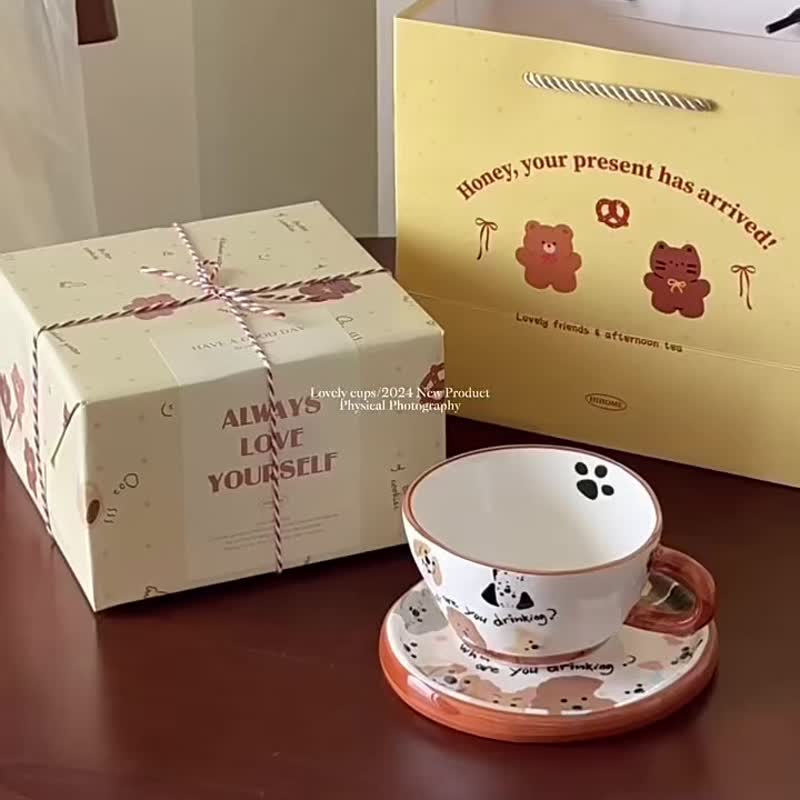 毛孩日子 | 焦糖狗狗咖啡杯 350ML +杯垫组 | 高温釉彩贴花陶瓷 - 咖啡杯/马克杯 - 陶 
