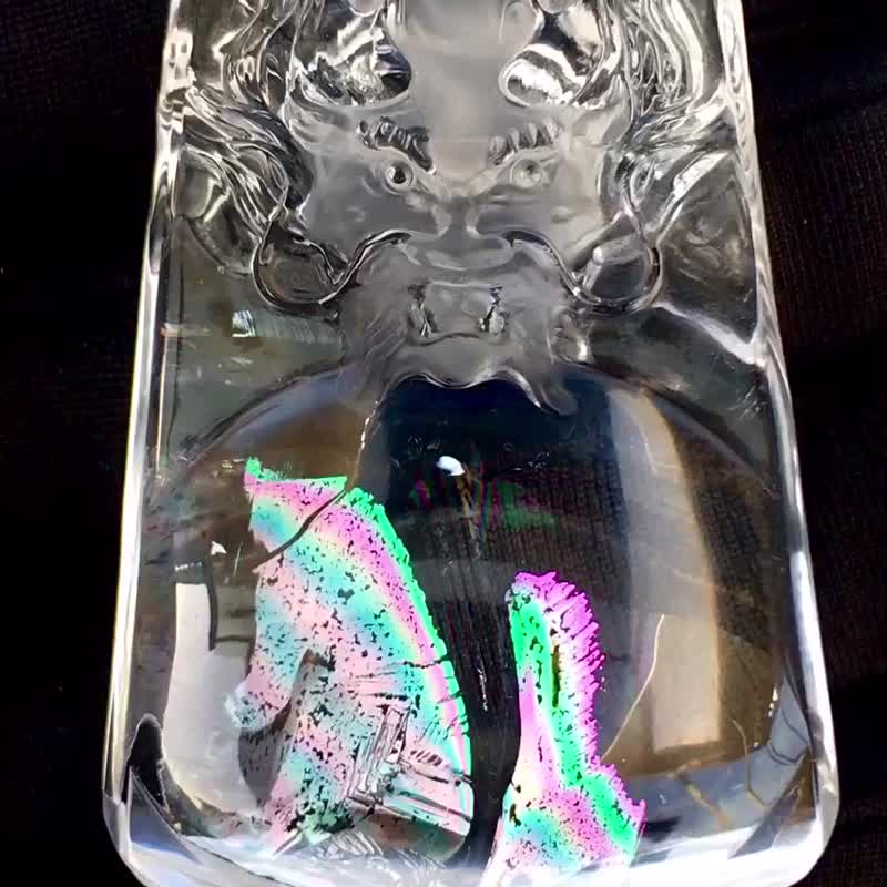 纯天然七彩胶花白水晶龙牌吊坠 包裹天然七彩胶花非常漂亮造 - 吊饰 - 玉石 
