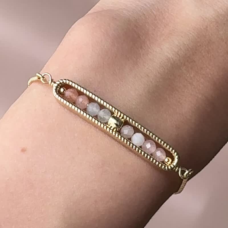 守护的祝福 | 月光石 粉晶 海蓝宝 橙月光石 | 天然水晶手链 - 手链/手环 - 水晶 粉红色