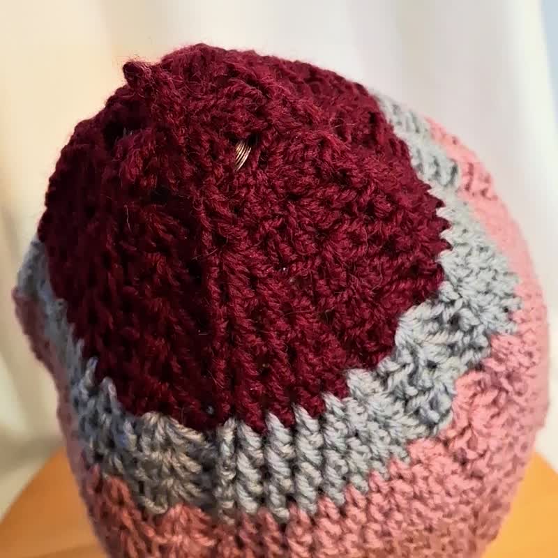钩织。花花精灵帽 wine - 帽子 - 羊毛 紫色