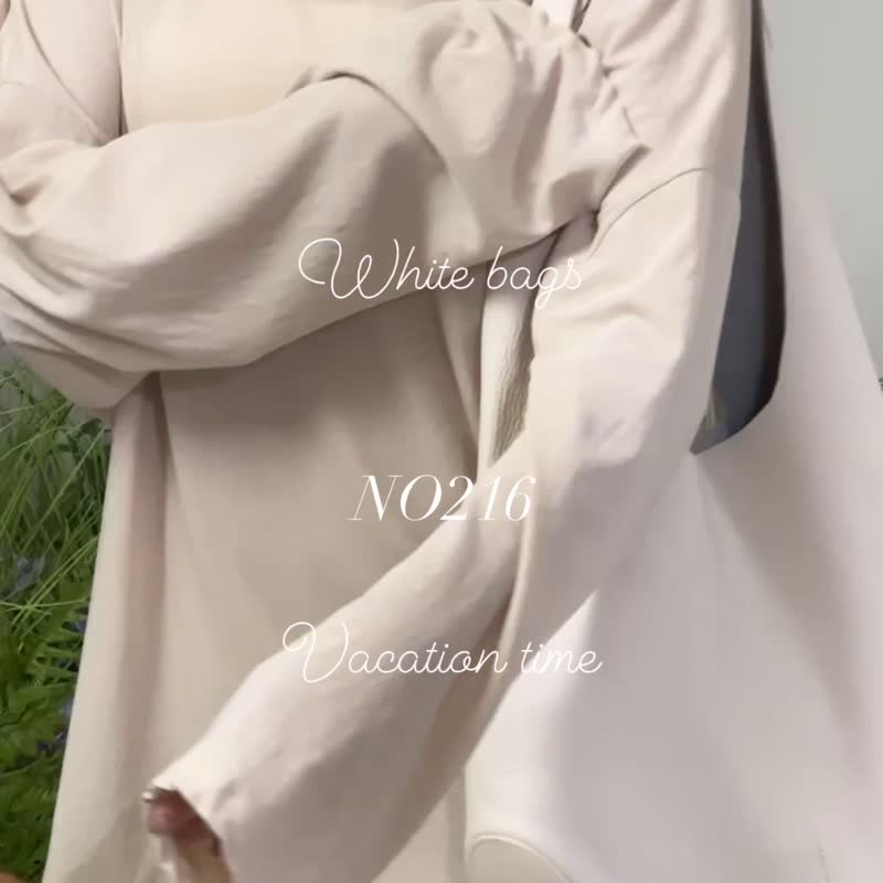 三角软包水桶包-白色 - 束口袋双肩包 - 真皮 白色