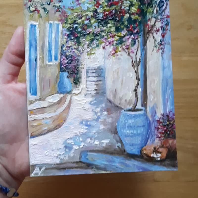 希腊原创油画：九重葛、熟睡猫咪、地中海风格艺术品 - 墙贴/壁贴 - 纸 