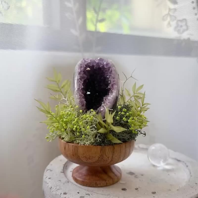 紫水晶 晶镇 窝窝 小山洞。 微景观永生叶材 绿植栽 - 植栽/盆栽 - 水晶 紫色