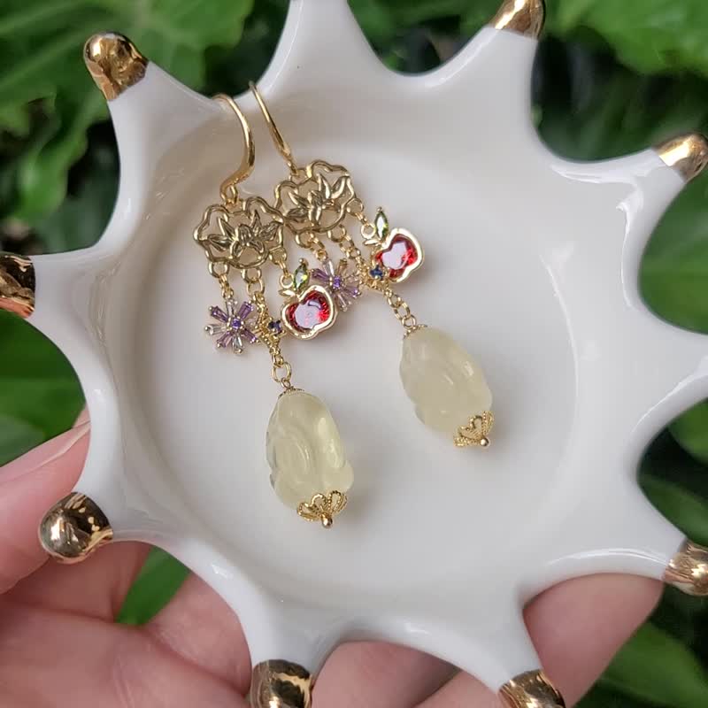 黄水晶 兔 苹果 平安 富贵 如意 莲花 五行 彩虹 招财 耳环 单品 - 耳环/耳夹 - 宝石 多色