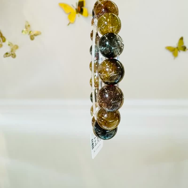 收藏大地透拉丝顺强光猫眼彩发晶10.9-11.6mm38.49g正财偏财自信 - 手链/手环 - 水晶 多色