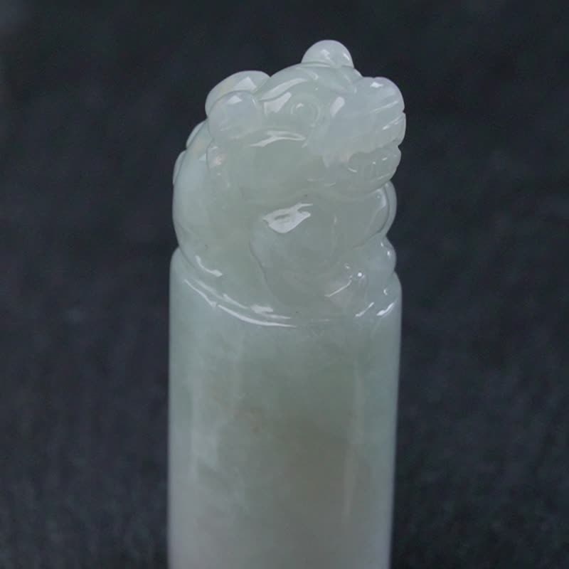 冰种翡翠貔貅玉印章 | 天然缅甸玉翡翠A货 | 送礼 - 印章/印台 - 玉石 白色