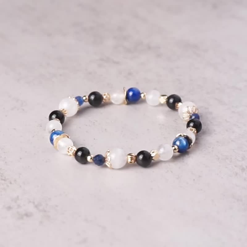 星海微光 // 月光石蓝晶石黑曜石 手链 // 内在平静 净化负能量 - 手链/手环 - 水晶 白色