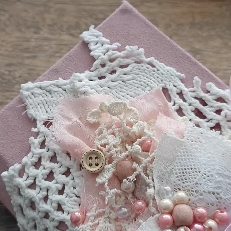 Lace junk journal handmade Roses notebook diary Flowers diary romantic - 笔记本/手帐 - 纸 粉红色