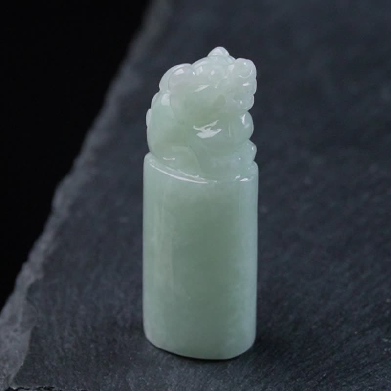 【招财神兽】淡绿翡翠貔貅玉印章 | 天然缅甸翡翠A货 | 送礼 - 印章/印台 - 玉石 绿色