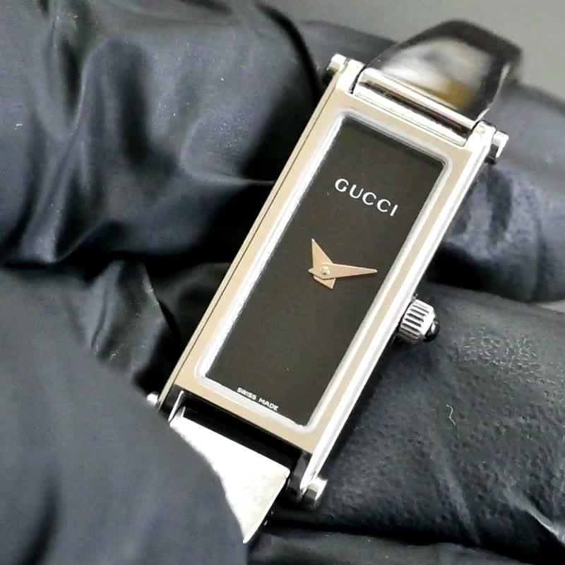 包邮 GUCCI 1500L 石英女式手表腕带 16 厘米黑色/银色方形 日本直接出货 - 女表 - 不锈钢 黑色