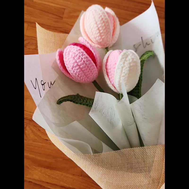 永恒祝福 郁金香花束 情人节花束  谢师宴花束 双色郁金香 - 干燥花/捧花 - 棉．麻 
