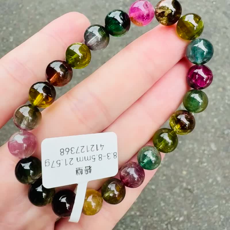 小精品混色彩碧玺8.3-8.5mm21.57g蓝碧灰紫碧玺财事业强磁场旺夫 - 手链/手环 - 水晶 多色