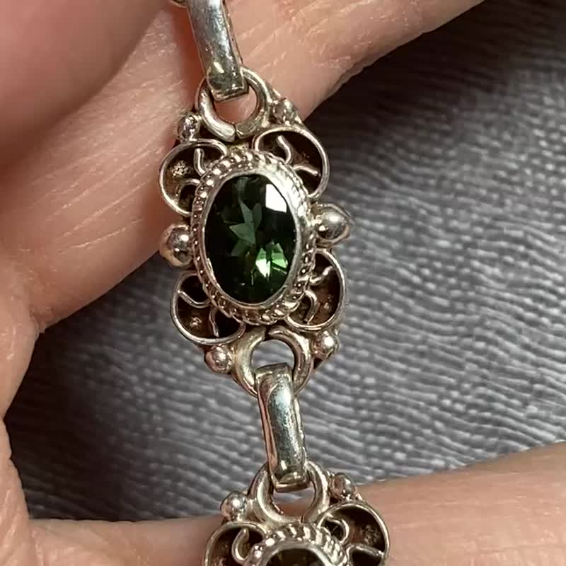 天然 切面 碧玺 手链 尼泊尔 手工制 925纯银 - 手链/手环 - 宝石 