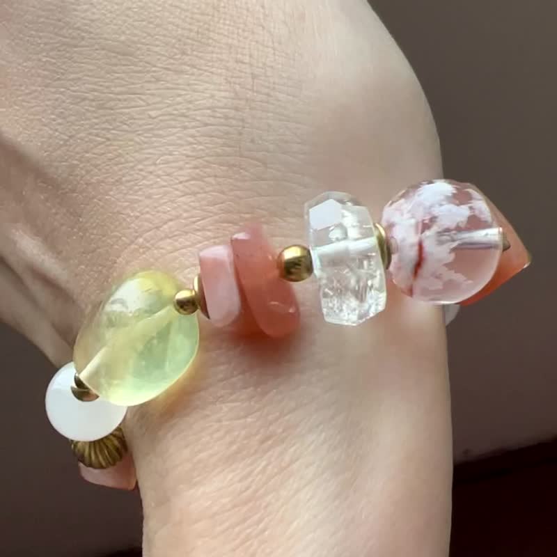 ||清秋|| 脐轮能量手环。雪花幽灵/柠檬晶/绿水晶/太阳石/透石膏 - 手链/手环 - 水晶 橘色