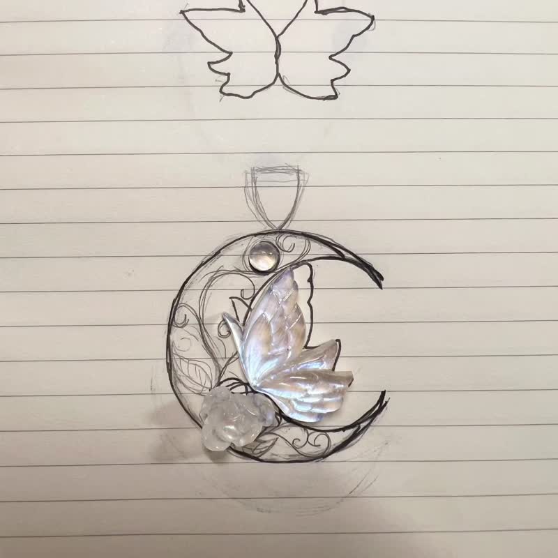 纯手工14K金绕线月神花园蝶恋花镂空吊坠 - 项链 - 宝石 多色