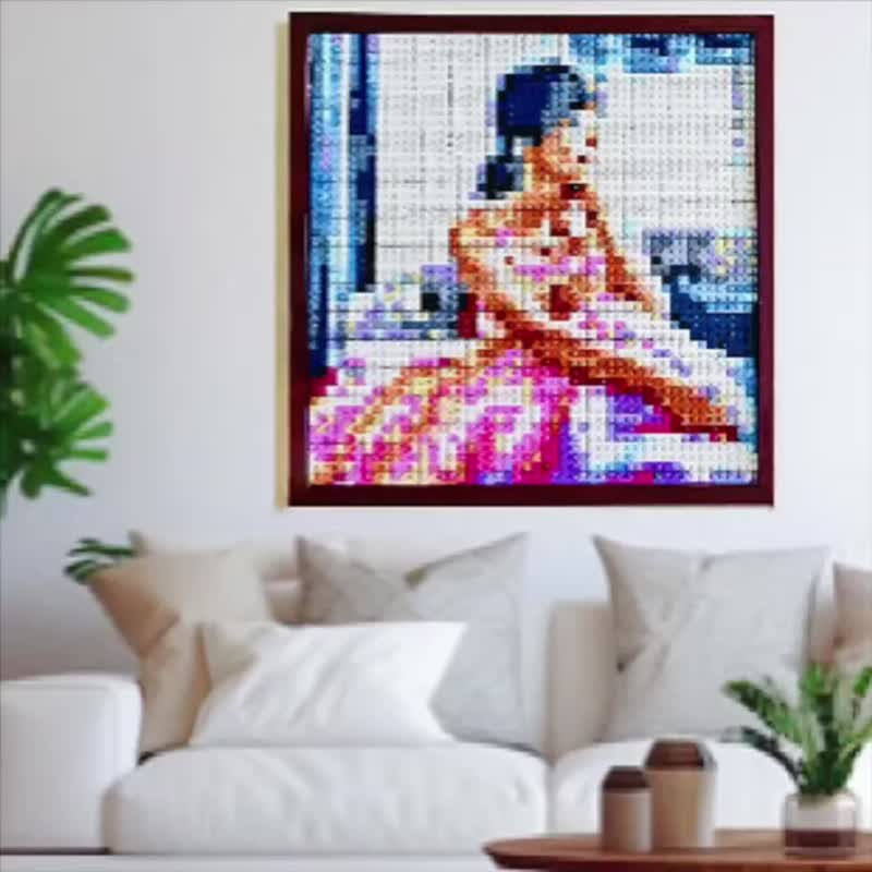 【定制】标准尺寸像素风格积木画 情侣 人像画 结婚纪念 送礼 - 玩偶/公仔 - 塑料 粉红色