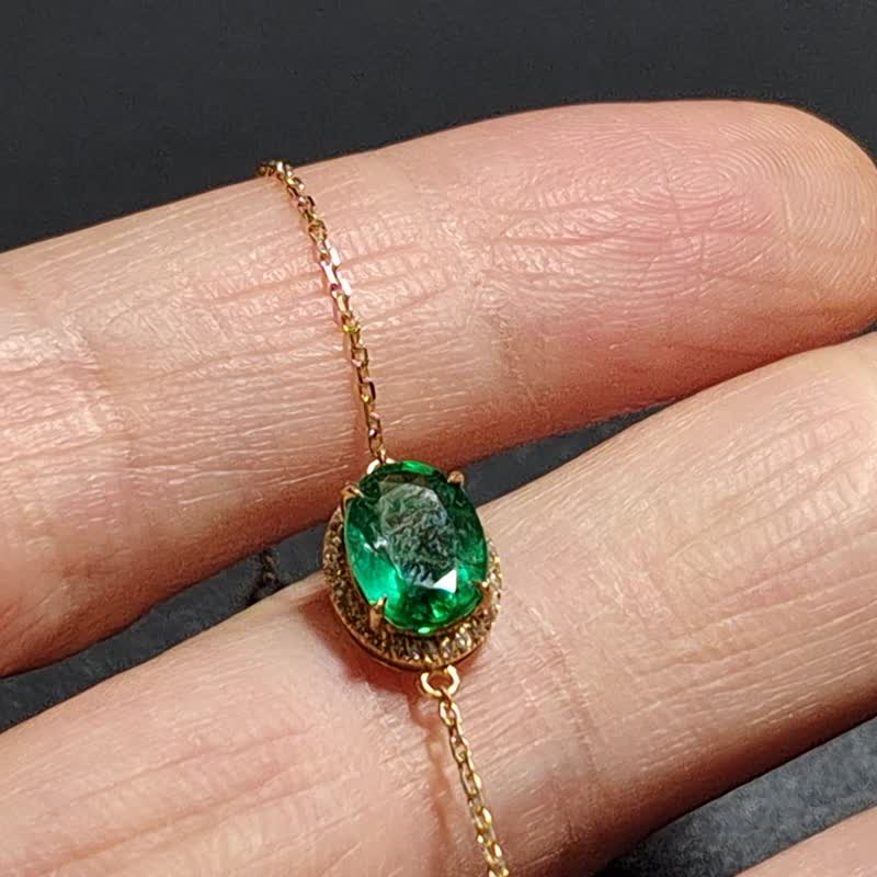 天然 18k金 祖母绿 钻石 手链 尼泊尔 手工制 - 手链/手环 - 宝石 绿色