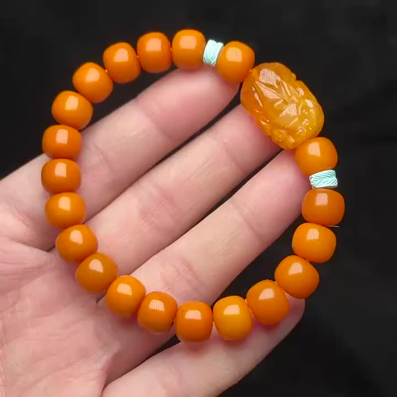 抢购价极品天然俄料接近9.3mm老花蜡精工老型单圈手链 很老的蜜蜡 - 项链 - 水晶 