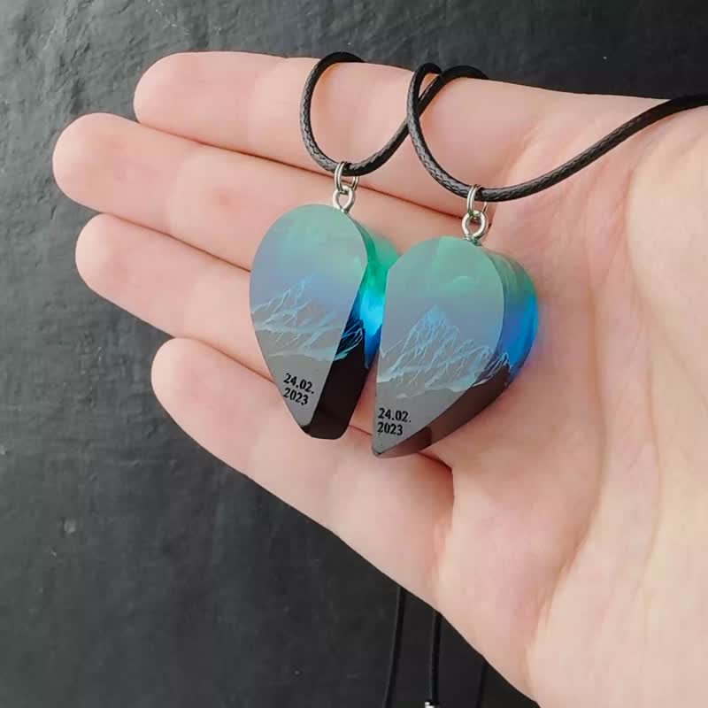 配套项链 情侣项链 木质树脂吊坠 Glow in the Dark - 项链 - 木头 多色