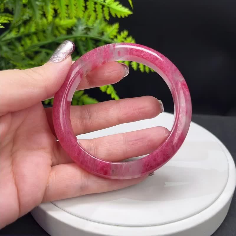 樱花雨蔷薇辉手镯 59+MM 冰透玉化闪片玫瑰石桃花玉手环 包容理解 - 手链/手环 - 半宝石 