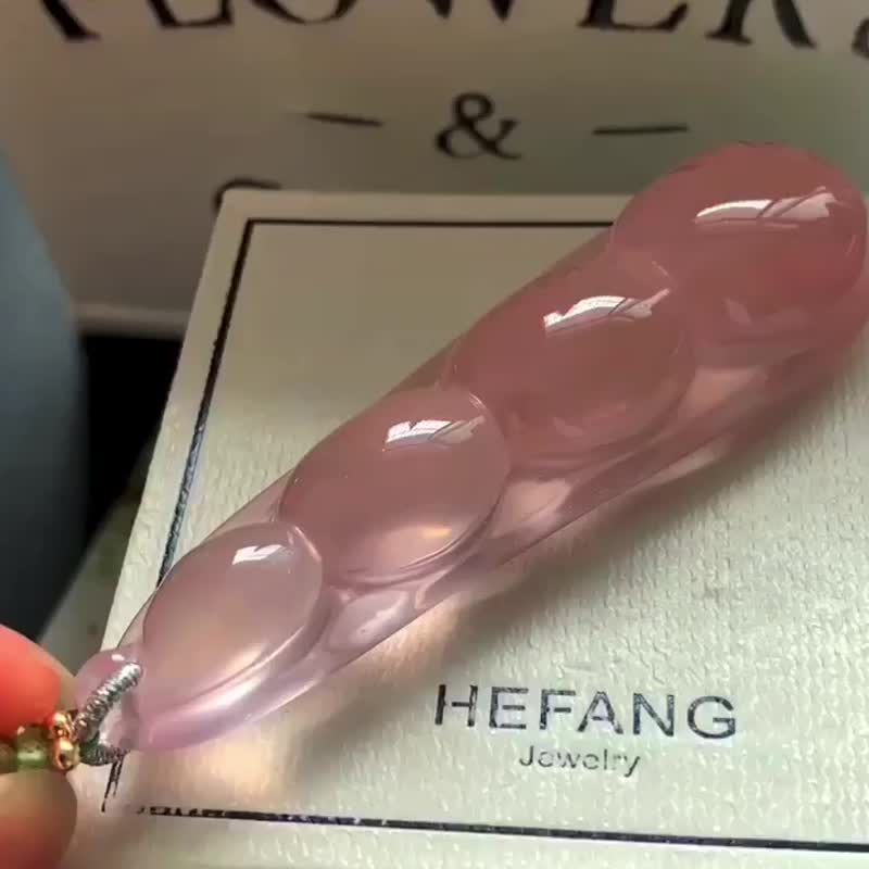 天然莫桑比克星光粉晶四季豆吊坠 锁骨链 招财进财 避邪 转运 - 吊饰 - 水晶 