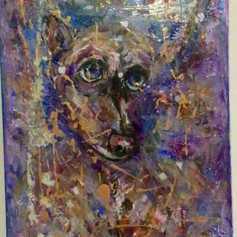 Bobby,dog mix media painting on canvas - 墙贴/壁贴 - 其他材质 紫色