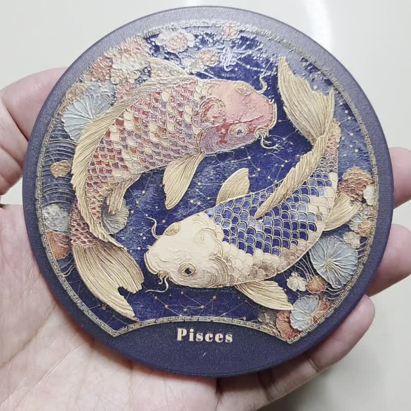 双鱼座 晶雕陶瓷吸水杯垫 - 杯垫 - 陶 金色