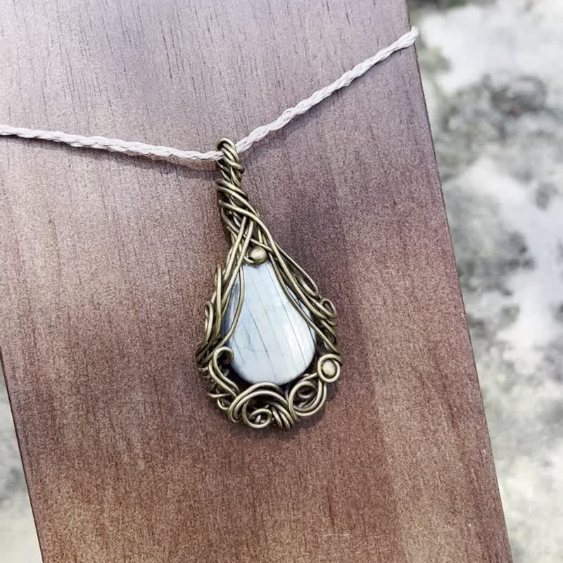 喜迎瑶 拉长石 蓝拉长石 黄铜 项链 绕线 民族风 嬉皮 复古 男女 - 项链 - 水晶 金色