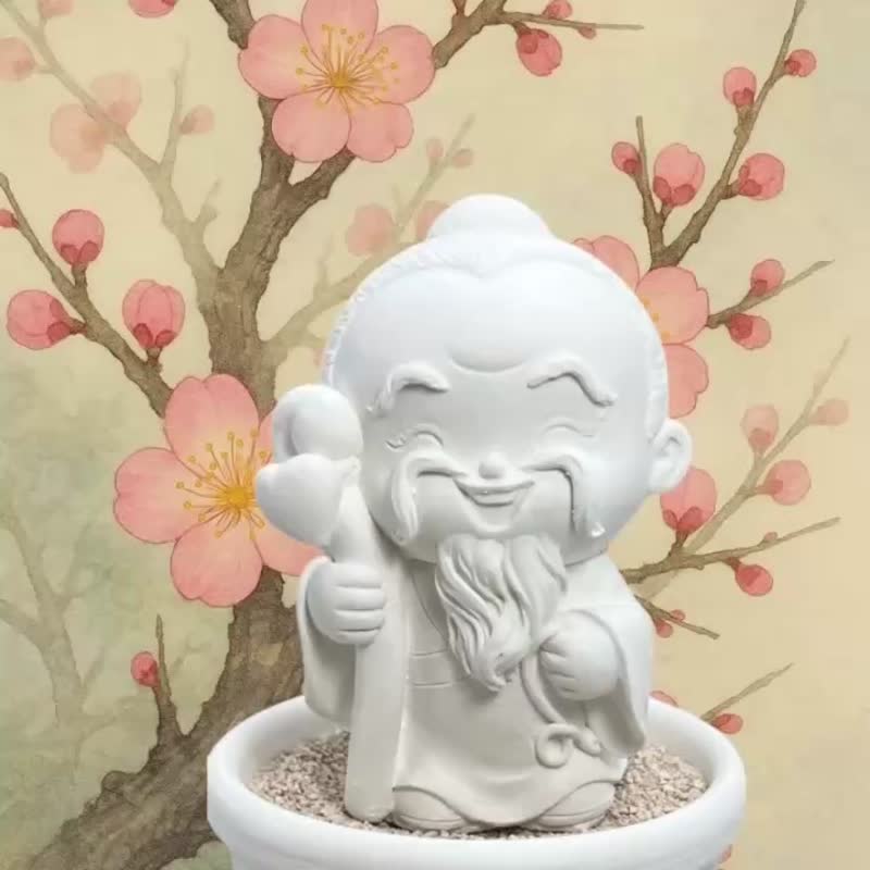 招桃花 好姻缘 福神公仔 月下老人小盘组 可搭配特制情缘精油香氛 - 香薰/精油/线香 - 水泥 白色