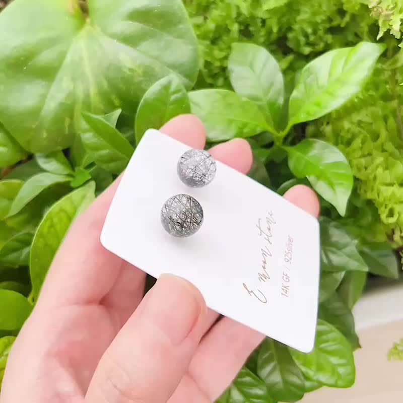 水感透明感 泡泡天然黑发晶球球耳环 防小人首选 - 耳环/耳夹 - 水晶 黑色
