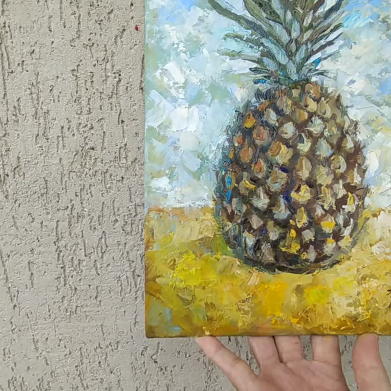 菠萝画水果原创艺术画布 20 x 30 油画艺术品厨房装饰 - 海报/装饰画/版画 - 其他材质 橘色