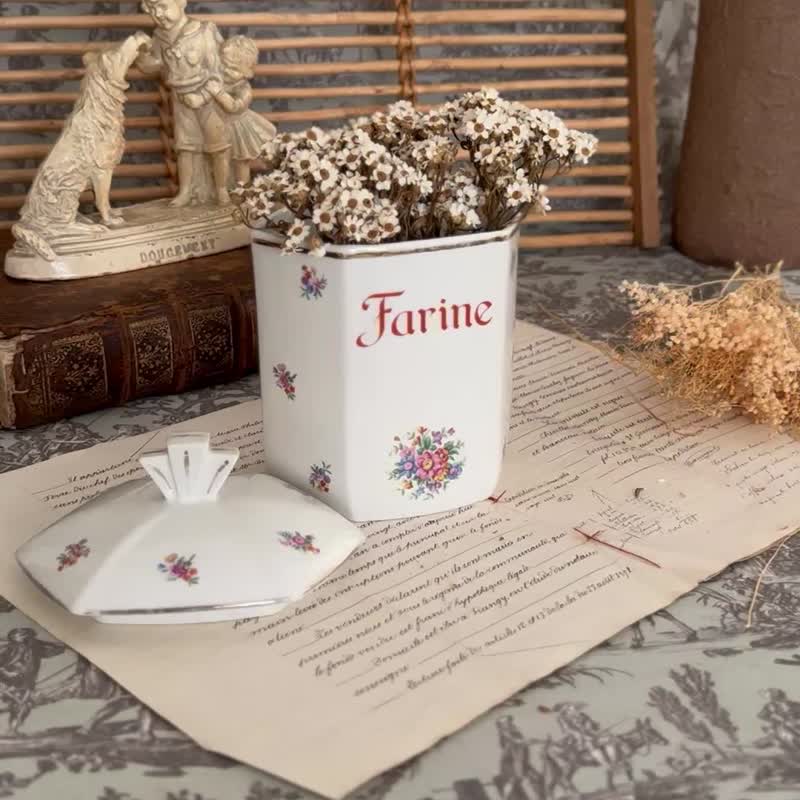 40816-迷人法国古董手绘花饰瓷罐附盖 - 摆饰 - 瓷 