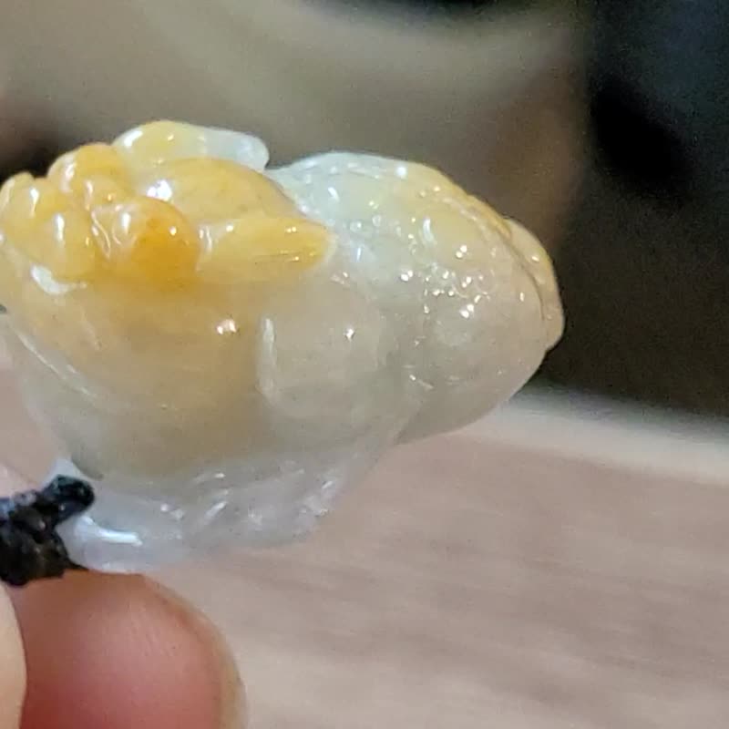【亲翠】天然翡翠 冰黄鸿运当头三足金蟾头大呆萌可爱项链 | 招财 - 项链 - 玉石 黄色